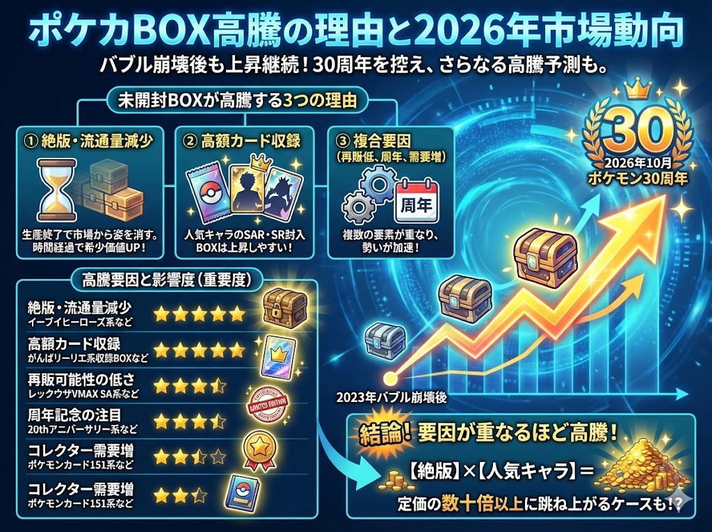 ポケカBOXが高騰する理由と2026年の市場動向