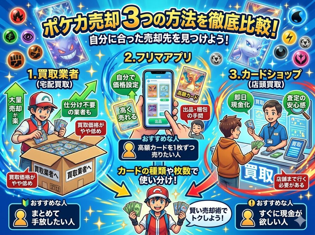 ポケカを売却する3つの方法を比較